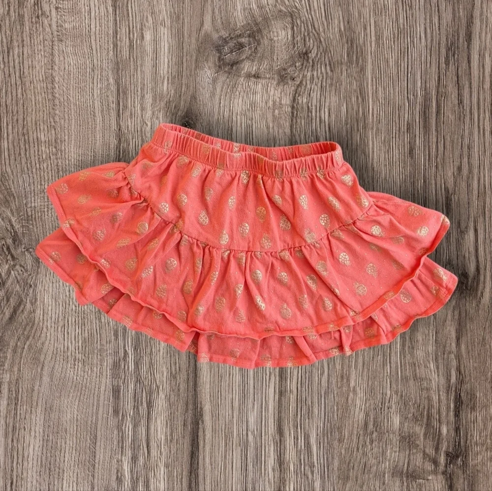 Gymboree Girls Coral Ruffled Skort with Gold Pineapple Print Cotton Size 6